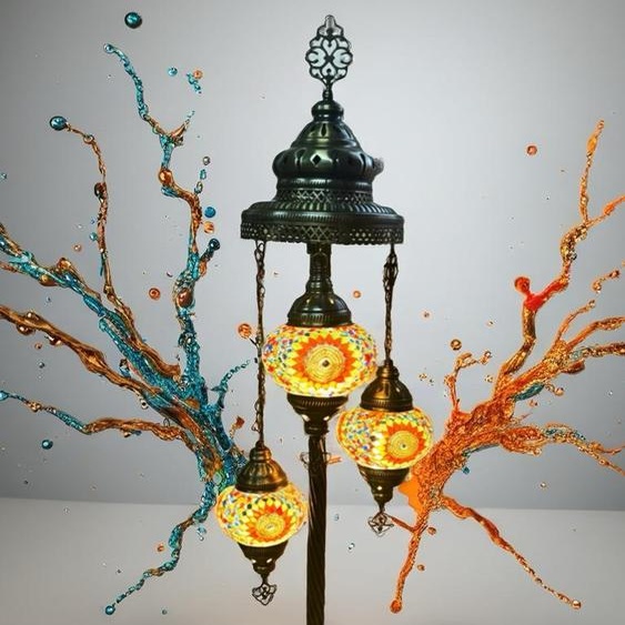 Lampe de table turque authentique fabriquée à la main avec 3 boules en verre mosaïque colorées – éclairage oriental pour une ambiance chaleureuse