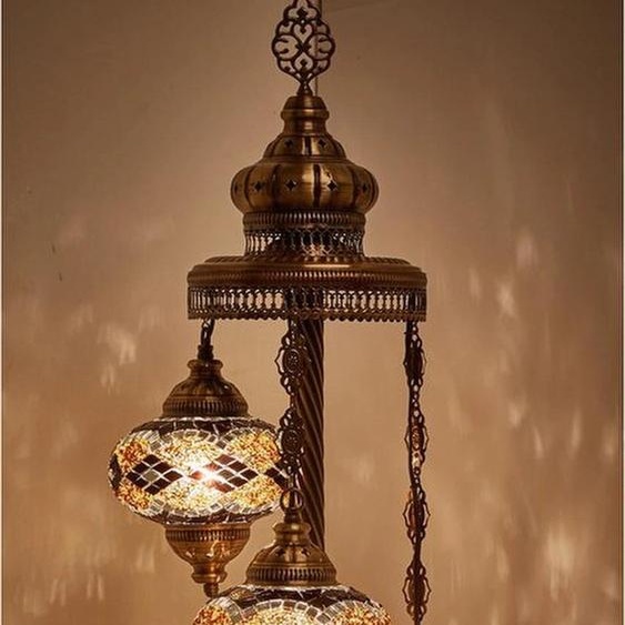 Lampe de table turque avec 3 boules en verre marron – Lampadaire oriental pour une ambiance chaleureuse