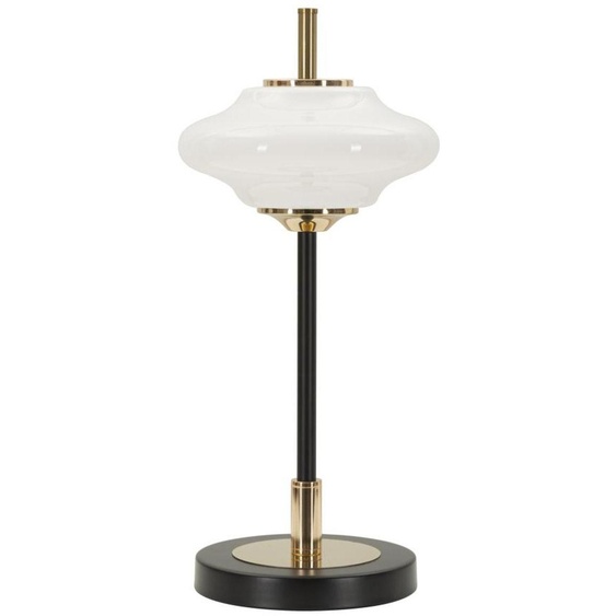 Lampe de Table Vintage en Fer Noir et Or avec Diffuseur en Verre Opale Blanc