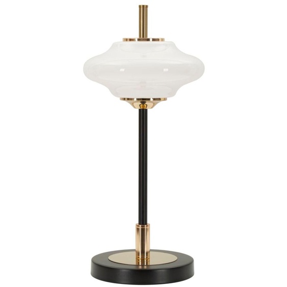 Lampe de table vintage, verre et métal, diamètre 22 cm, hauteur 46 cm, noire et dorée, modèle Mauro Ferretti