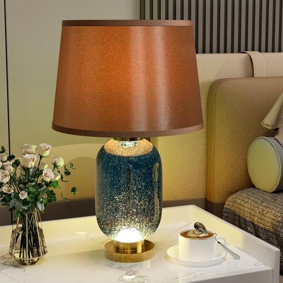 Lampe de table Vrygle E27 avec 3 couleurs de lumière, lampe de table en verre bleu, lampe de chevet
