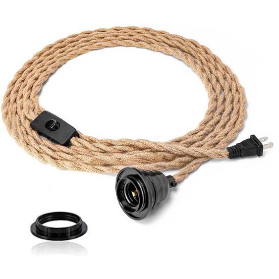 LAMPE DECORATIVE Kit déclairage suspendu avec interrupteur - Lampe en tissu vintage, douilles E27 sur corde de chanvre torsadée