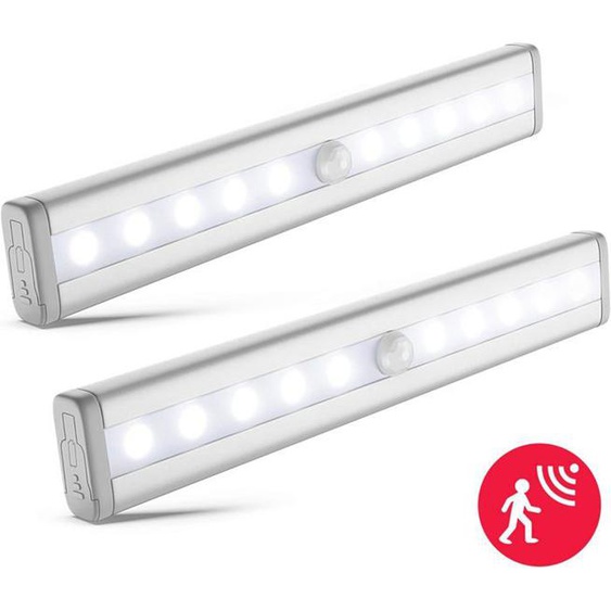 LAMPE DECORATIVE Lot de 2 veilleuses LED avec détecteur de mouvement - Alimentation par piles AAA, finition aluminium