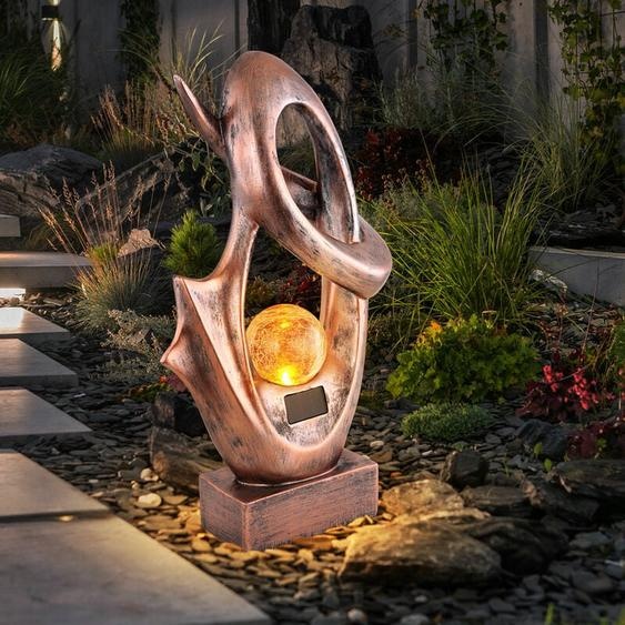 Lampe dextérieur lampe solaire jardin patio bronze, effet flamme LED verre craquelé résistant aux intempéries, 1x LED 3000K, LxlxH 25,5x11x45 cm