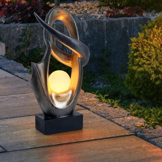 Lampe dextérieur lampe solaire jardin patio bronze, effet flamme LED verre craquelé résistant aux intempéries, 1x LED 3000K, LxlxH 25,5x11x45 cm