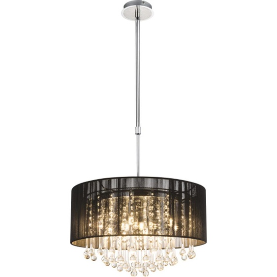 Lampe LED à suspendre, métal, chrome, soie, verre, cristaux