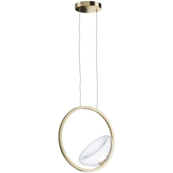 Lampe LED suspendue, anneaux métalliques, couleur laiton, verre