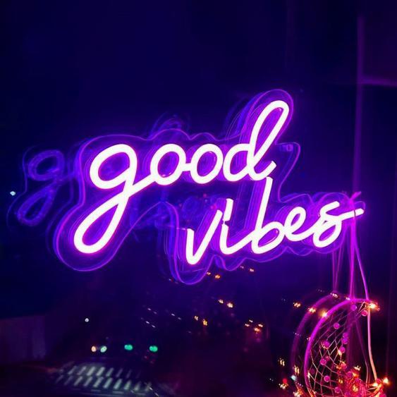 Lampe Néon led décoration Murale COOVEE - Good Vibes - Violet - 40*20cm - Luminosité réglable