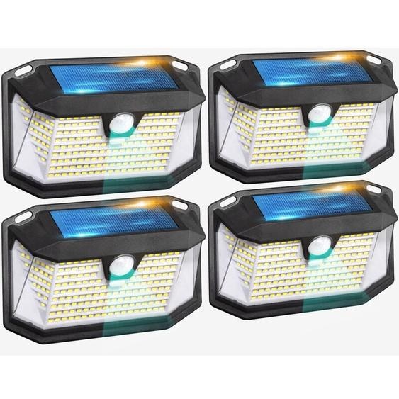 Lampe Solaire Exterieur à Détecteur de Mouvement en Lot de 4 - Applique Murale Exterieur Spot 202 led Haute Puissance 600 Lumens - Lampe solaire