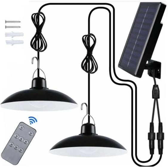 Lampe Solaire Extérieur, Double Tête IP65 éTanche Lustre Solaire avec Télécommande pour Jardin/Pergola/Balcon/Terrasse