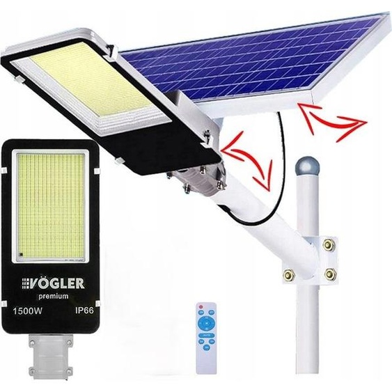 Lampe Solaire Puissante Led 1500W Capteur Crépusculaire Route Avec Télécommande Vögler Vp