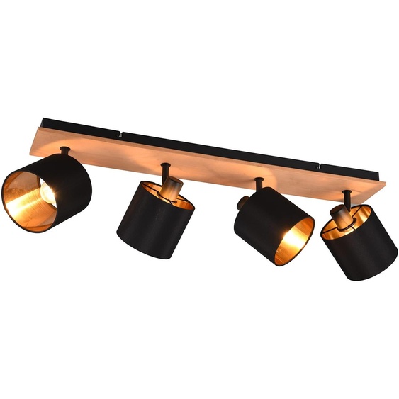 Lampe spot 4 lumières avec abat-jour en textile etReproduction en bois