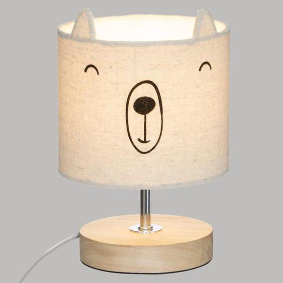 Lampe sur pied Ourson en bois & coton blanc 21 cm