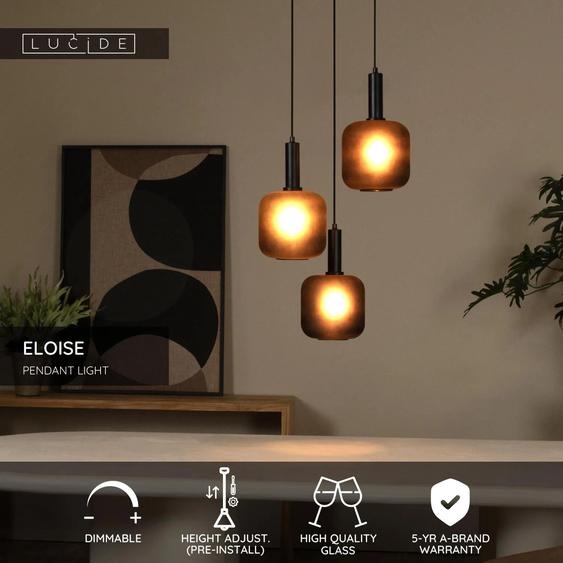 Lampe suspendue moderne avec abat-jour en verre noir ELOISE 3xE27 40W Lucide