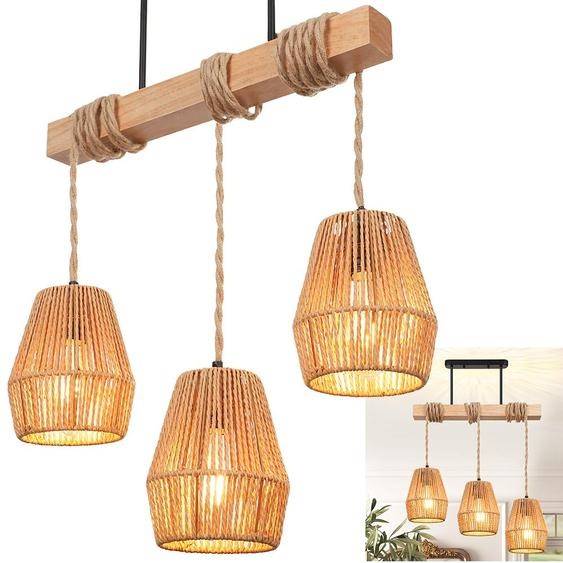 Lampe suspendue table à manger en rotin Lampe suspendue salle à manger Lampe en bois vintage Lampe de table à manger suspendue pour îlots de cuisine Salle à manger Salon