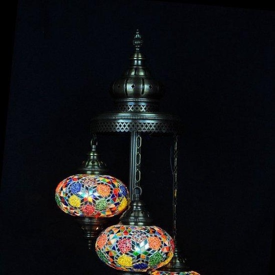 Lampe turque en mosaïque - Lampe marocaine avec 3 boules de verre colorées - Éclairage oriental