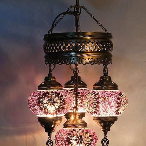 Lampe turque orientale avec 4 boules mosaïques colorées roses pour un éclairage dambiance