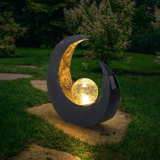 Lampes solaires de décoration de jardin pour lextérieur, décoration de balcon extérieur, boule de verre de lune en or noir, 1x led, LxlxH