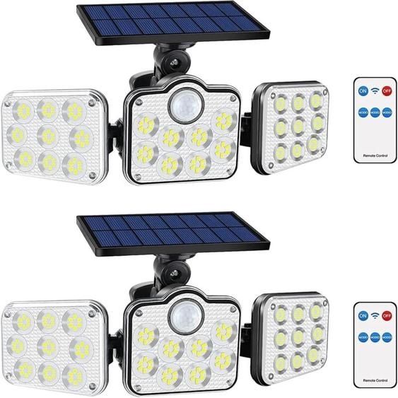Lampes Solaires Extérieures, 138 LED 2500LM Détecteur de Mouvement Super Lumineux avec Télécommande, Grand Angle 270°, 3 Modes de Travail,