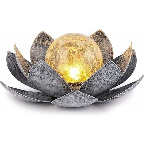 Lampes Solaires Extérieures De Jardin, Décoration De Lotus En Verre De Sphère Craquelée Ambre, Lumières De Fleur led En Métal Imperméable Pour Patio