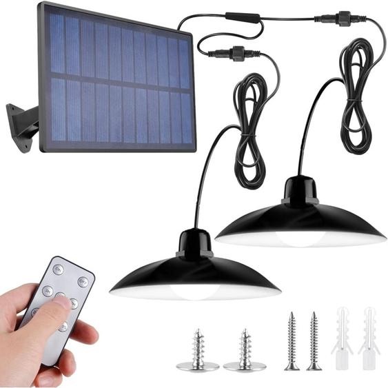 Lampes suspendues solaires dextérieur à led avec capteur de mouvement à énergie solaire réglable et télécommande IP67 étanche pour garage, tonnelle,