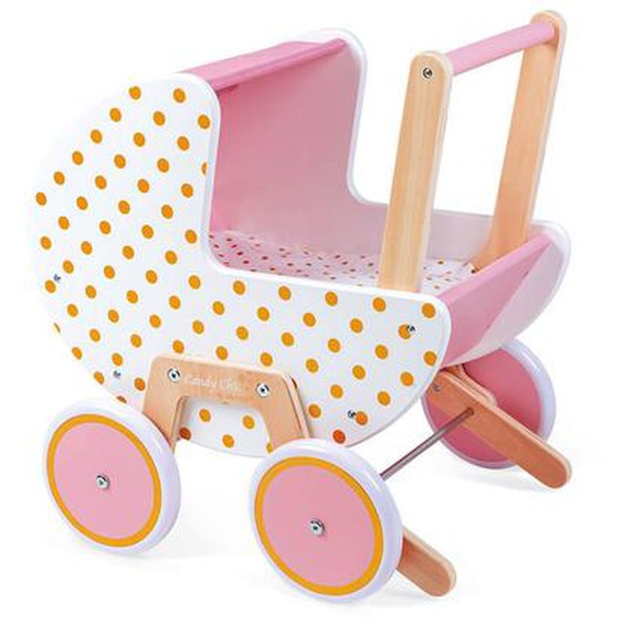 Landau En Bois Pour Poupées Et Poupons Rose / Blanc