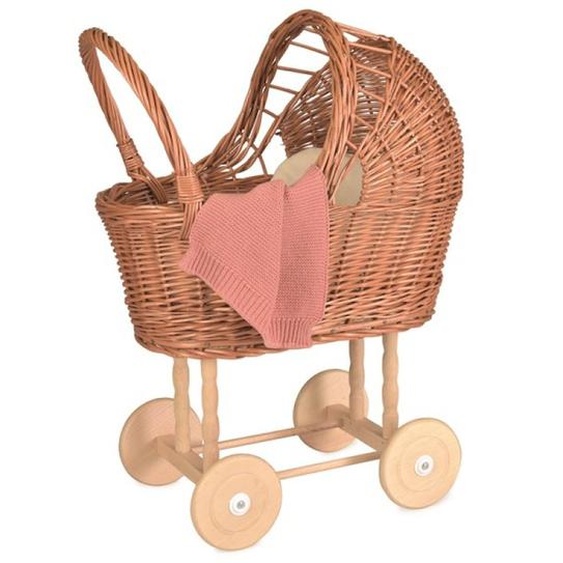 Landau En Osier Avec Couverture Tricot Marron
