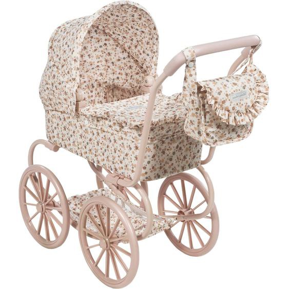 Landau Pour Poupée Grandes Roues Blanc, Rose, Marron