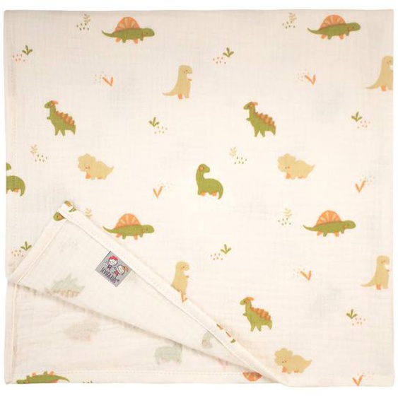 Lange En Gaze De Coton Dino Dinosaures, Écru, Vert
