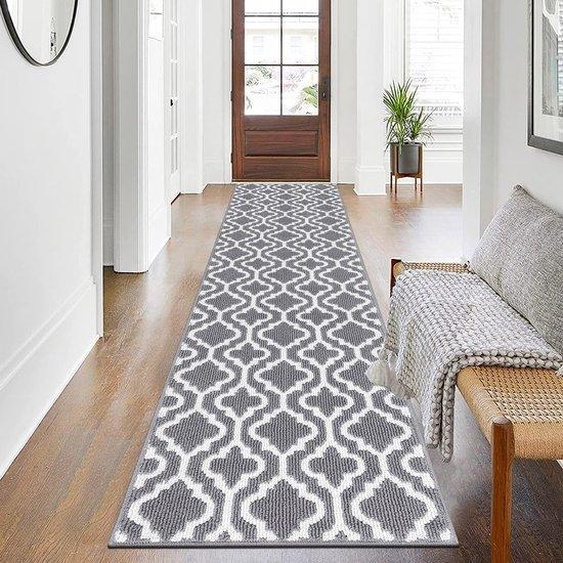 Langen, tapis de sol antidérapant pour le couloir et la cuisine - lavable - 66 x 300 cm - gris
