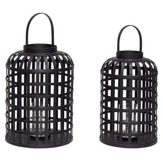 Lanternes Grid  en bambou et verre , set de 2