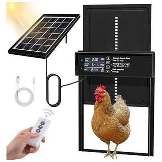 Largeight - Porte Poulailler Automatique Solaire, Porte Automatique Poulailler Solaire, Porte Poulailler avec Affichage led, Capteur de Lumière,