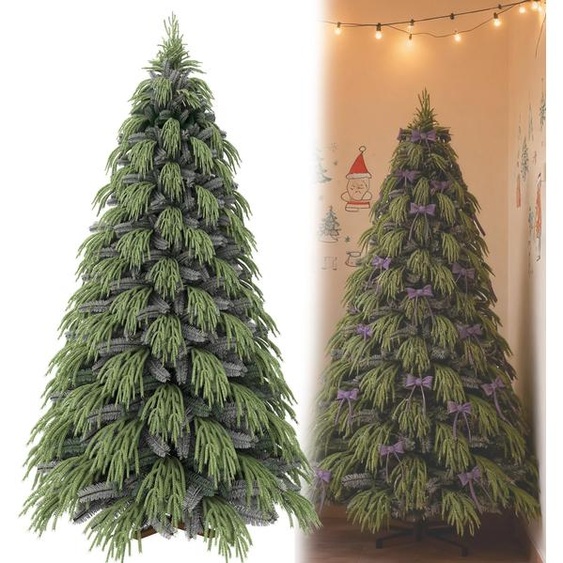 LARS360 Arbre de Noël artificiel 5 en 1 Set avec rubans, chaîne en cristal, gants & sac, branches en PVC-PE, effet neige, avec support en bois - 1,8m