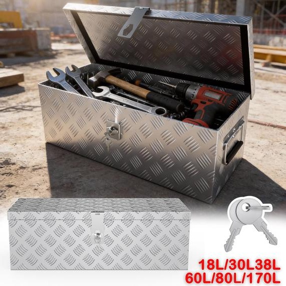 LARS360 Argent 75,5 × 32,5 × 24,0 cm Caisse de transport en aluminium env. 60 L, caisse en aluminium verrouillable, caisse à outils résistante aux intempéries avec poignées de sécurité, 2 clés incluses