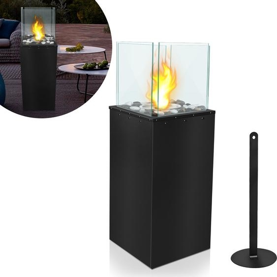 LARS360 Cheminée autonome carrée au bioéthanol sur pied Cheminée au bioéthanol 80x24,5x20cm Cheminée de terrasse Flamme réglable Cheminée de jardin avec crochet de serrage en forme de V