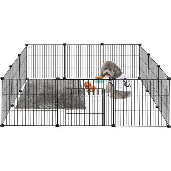 LARS360 Enclos pour petits animaux Enclos libre pour lapins Enclos grillagé en métal Parc pour petits animaux Clôture pour chiots avec porte Parc, 142x72x36cm