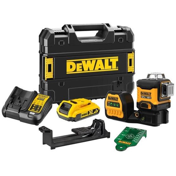 Laser multi-lignes 12V/18V 3 x 360° vert + 1 batterie XR 2Ah + chargeur + coffret T-STAK - DEWALT - DCE089D1G18-QW