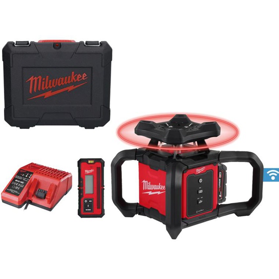 Laser rotatif 18V M18 M18 RLOH600-201C One-Key rouge horizontale 600m + 1 batterie 2Ah + chargeur en coffret - MILWAUKEE - 4933493191
