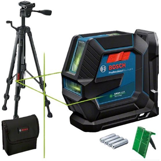 Laser vert 2 lignes 4x1,5V GLL 2-15 G avec trépied BT 150 en boîte carton - BOSCH - 0601063W01