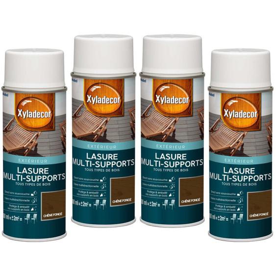 Lasure aérosol Multi-supports - Lot de 4 - Tous types de bois extérieur - Mat Chêne foncé 400 mL - Xyladecor