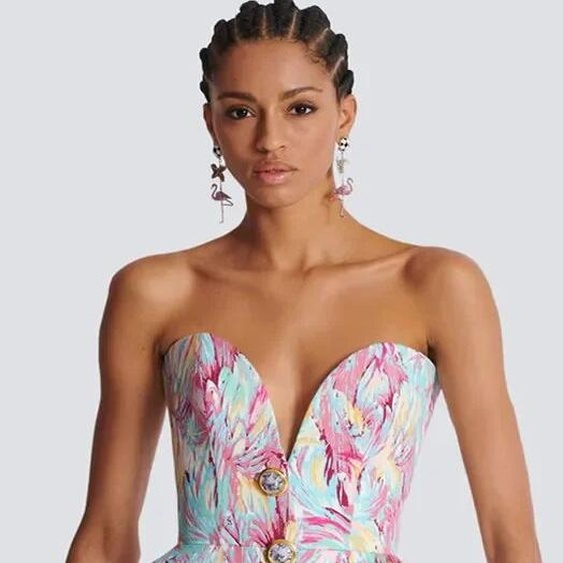 LAURA KORS Mini robe de célébrité de luxe pour femmes, robe sans bretelles, robe dos nu sexy, bouton imprimé, ligne A, robe de soirée élégante, robe de soirée et de club, 2024