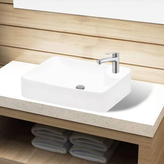 Lavabo à trou pour robinet céramique Blanc pour salle de bain Vidaxl