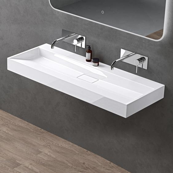 Lavabo doporro Lavabo à poser Lavabo suspendu en fonte minérale Lavabo mat blanc 120x46x11cm sans trou pour robinetterie, avec vidage Colossum19