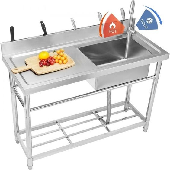 Lavabo en acier inoxydable SM® - Lavabo individuel au sol avec robinet et pieds - 43 x 33 x 22 cm - Lavabo commercial pour restaurant, cuisine, lavabo avec établi