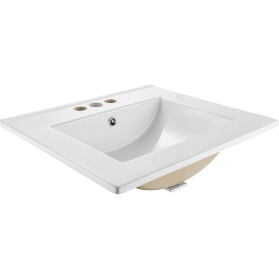 Lavabo - Lavabo semi-encastré - Rectangulaire 51 x 46,5 cm - Avec trop-plein - 3 trous pour robinetterie - Compact pour les petites salles de bains - Blanc