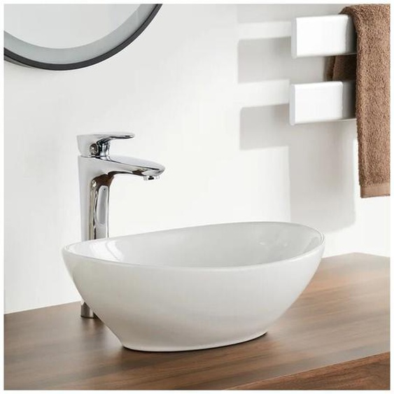 Lavabo Ovale Moderne en Céramique, Évier de Salle de Bain, Bac à Laver Blanc, 410 x 340 x 150mm