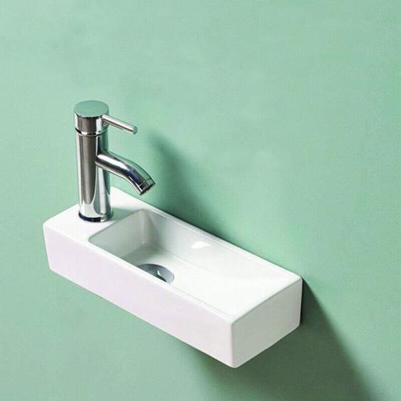 Rue Du Bain - Lave main Rectangle Gauche Céramique Blanc 38x15 cm - Minimalist