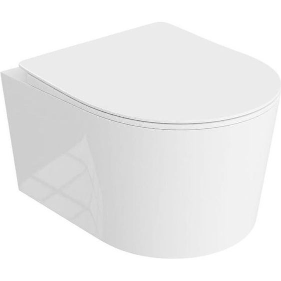 LAVITA WC suspendu Loso | Toilettes suspendues | Abattant de WC avec fermeture automatique & charnières en mtal | Toilettes suspendues sans rebord | Cuvette de WC | 360x450x350 cm | Blanc brillant