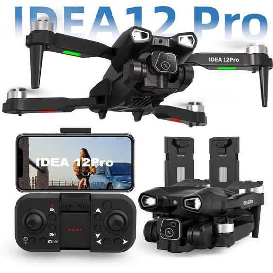 LE-IDEA Drone IDEA12Pro avec caméra 4K pour adultes, 2 Batteries, double caméra RC Quadcopter 5G WiFi FPV, flux optique sans balais pour débutant CO