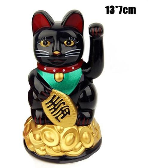 Le noir Chat porte-bonheur japonais doré, chat porte-bonheur, avec bras ondulé, batterie, décoration de Resta